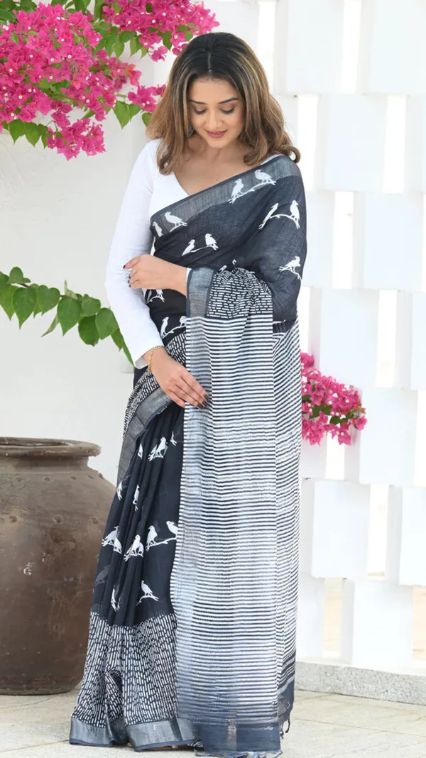 Pure_Soft_Cotton_BLACK_Premium-Fancy_Saree_With_Blouse_For_Women
