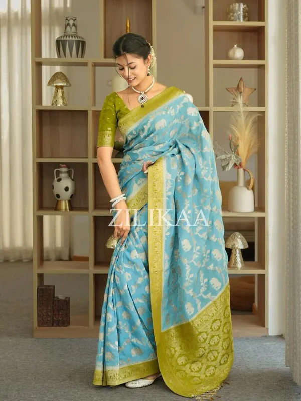 Banarasi_Soft_Silk_SKY-PARROT_Premium-Fancy_Saree_With_Blouse_For_Women