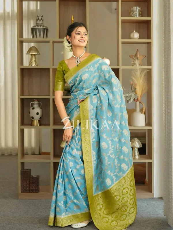 Banarasi_Soft_Silk_SKY-PARROT_Premium-Fancy_Saree_With_Blouse_For_Women