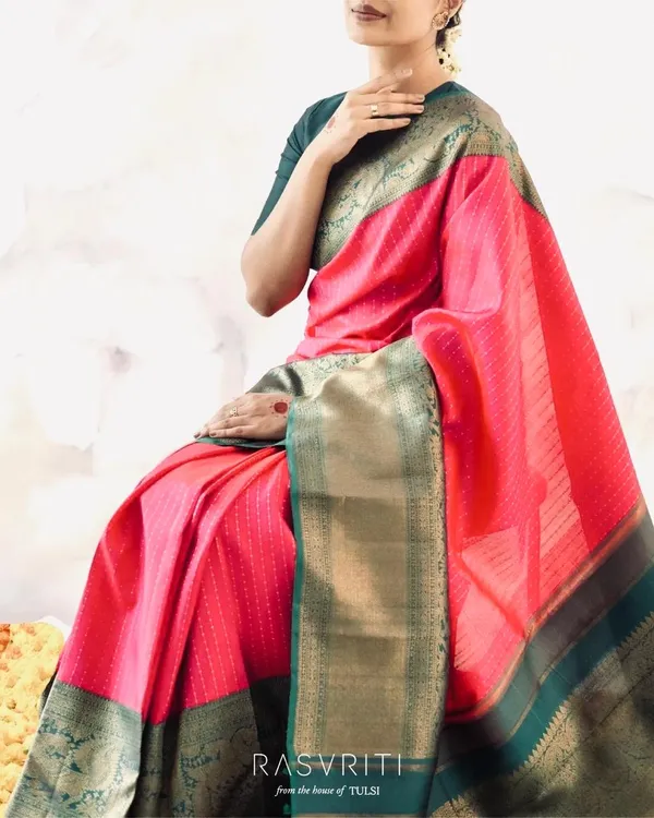 Banarasi_Soft_Silk_GAJARI-BOTTLE-GREEN_Premium-Fancy_Saree_With_Blouse_For_Women