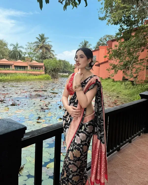 Banarasi_Soft_Silk_BLACK-ORANGE_Premium-Fancy_Saree_With_Blouse_For_Women