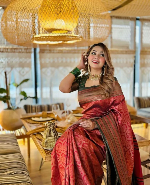 Banarasi_Soft_Silk_MAROON-BOTTLE-GREEN_Premium-Fancy_Saree_With_Blouse_For_Women