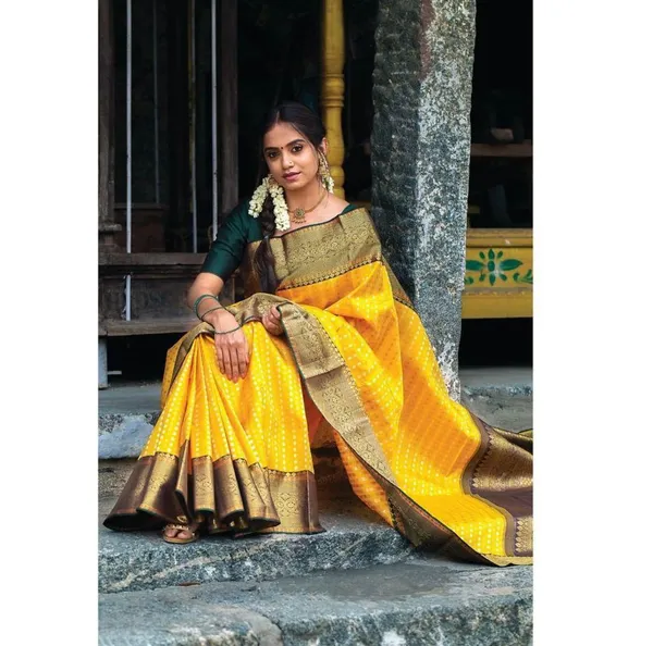 Banarasi_Soft_Silk_YELLOW-BOTTLE-GREEN_Premium-Fancy_Saree_With_Blouse_For_Women