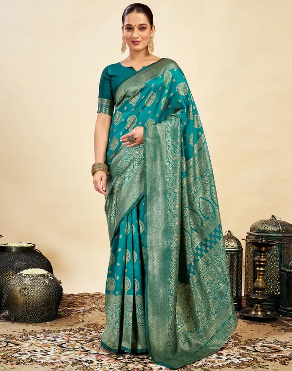 Banarasi_Soft_Silk_Rama_Premium-Fancy_Saree_With_Blouse_For_Women