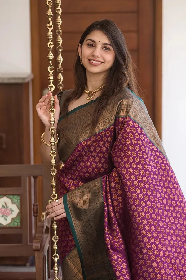 Banarasi_Soft_Silk_WINE-BOTTLE-GREEN_Premium-Fancy_Saree_With_Blouse_For_Women