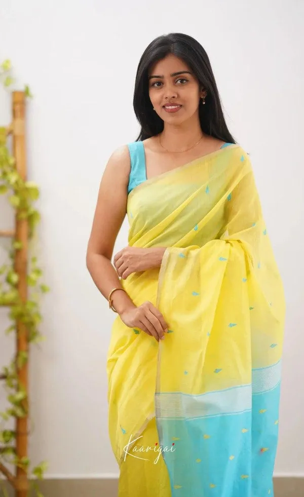 Pure_Soft_Cotton_YELLOW-SKY_Premium-Fancy_Saree_With_Blouse_For_Women