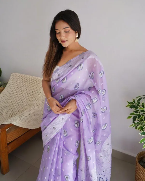 Pure_Soft_Cotton_LAVANDER_Premium-Fancy_Saree_With_Blouse_For_Women