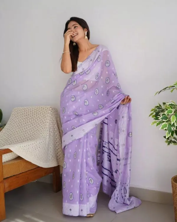 Pure_Soft_Cotton_LAVANDER_Premium-Fancy_Saree_With_Blouse_For_Women