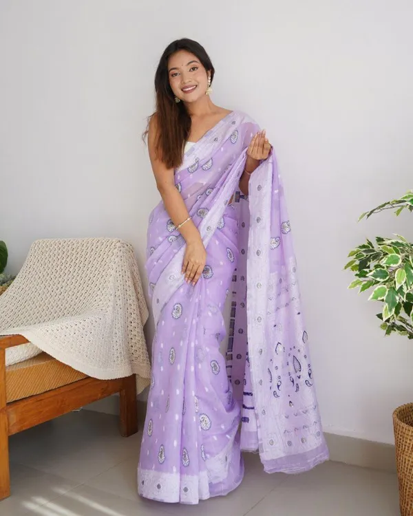 Pure_Soft_Cotton_LAVANDER_Premium-Fancy_Saree_With_Blouse_For_Women
