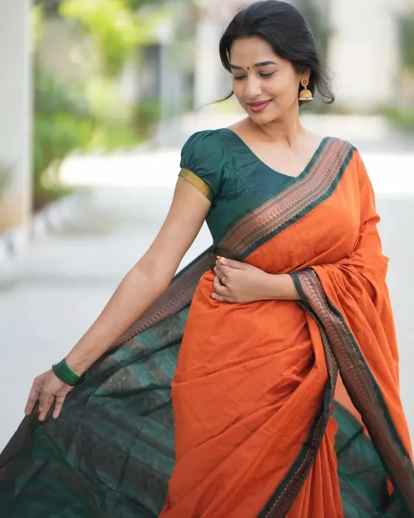 Banarasi_Soft_Silk_ORANGE_Premium-Fancy_Saree_With_Blouse_For_Women