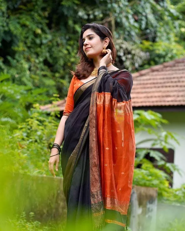 Banarasi_Soft_Silk_BLACK-ORANGE_Premium-Fancy_Saree_With_Blouse_For_Women
