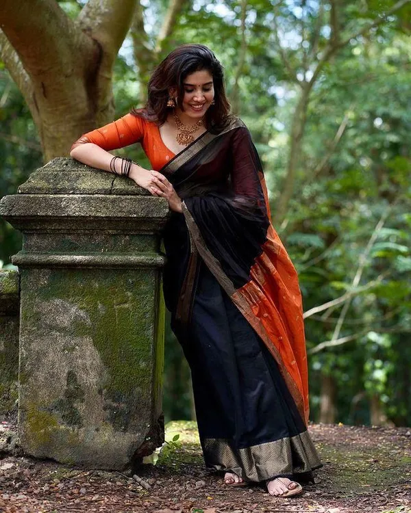 Banarasi_Soft_Silk_BLACK-ORANGE_Premium-Fancy_Saree_With_Blouse_For_Women