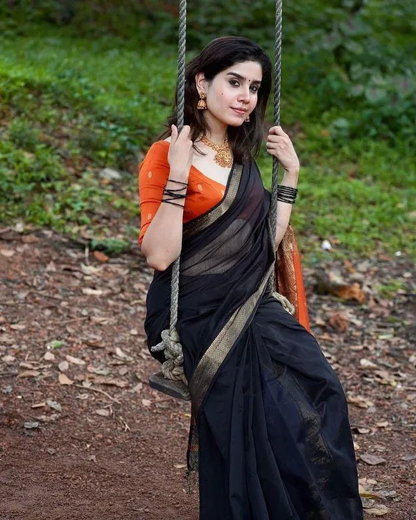 Banarasi_Soft_Silk_BLACK-ORANGE_Premium-Fancy_Saree_With_Blouse_For_Women