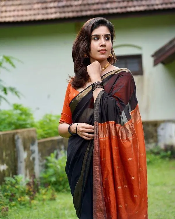 Banarasi_Soft_Silk_BLACK-ORANGE_Premium-Fancy_Saree_With_Blouse_For_Women