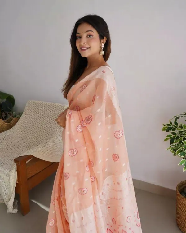Pure_Soft_Cotton_LIGHT-ORANGE_Premium-Fancy_Saree_With_Blouse_For_Women