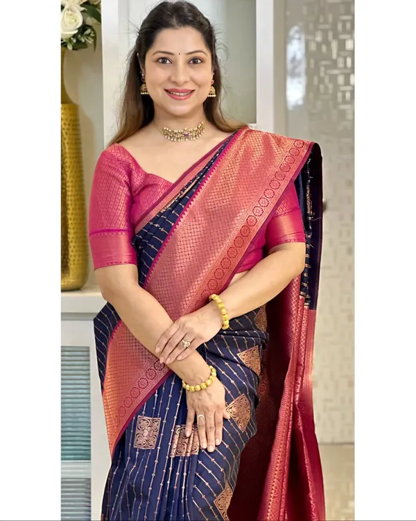 Banarasi_Soft_Silk_NAVY-BLUE-RANI_Premium-Fancy_Saree_With_Blouse_For_Women