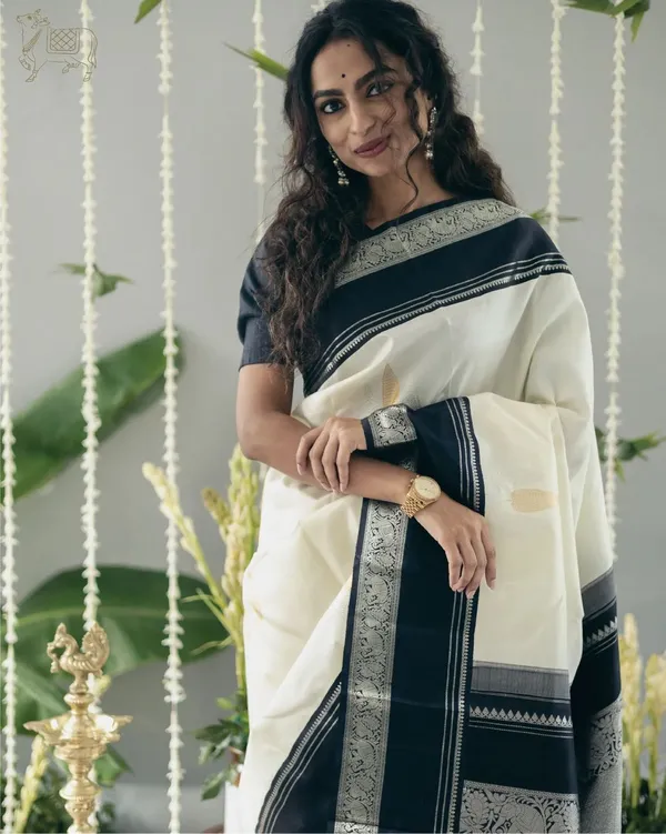 Banarasi_Soft_Silk_OFF-WHITE-BLACK_Premium-Fancy_Saree_With_Blouse_For_Women