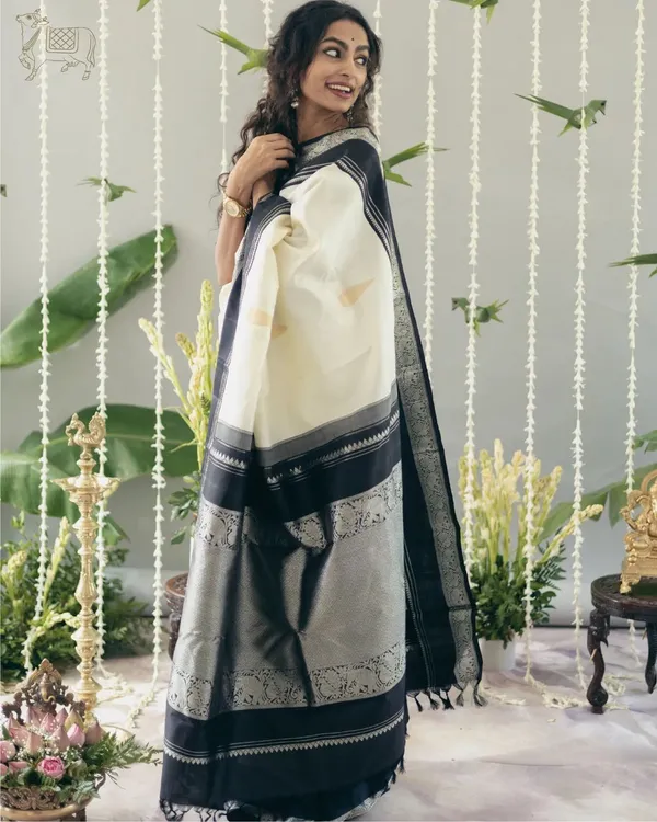 Banarasi_Soft_Silk_OFF-WHITE-BLACK_Premium-Fancy_Saree_With_Blouse_For_Women