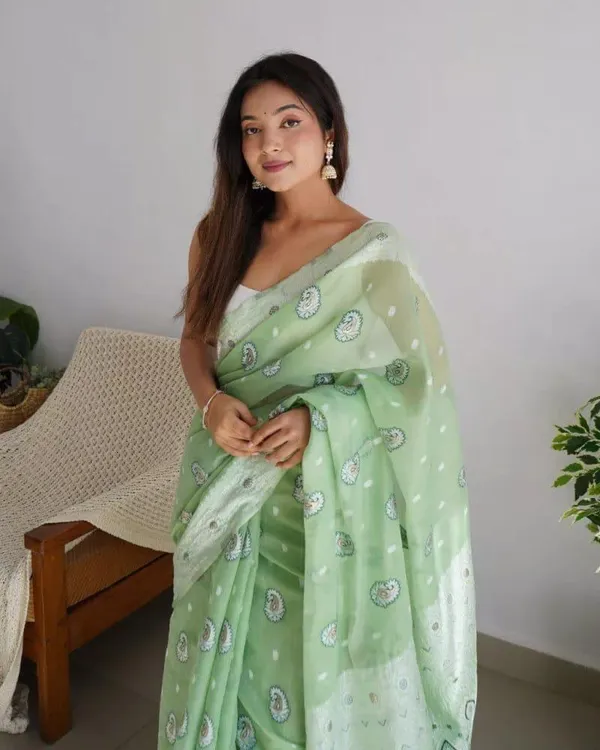 Pure_Soft_Cotton_LIGHT-PISTA_Premium-Fancy_Saree_With_Blouse_For_Women