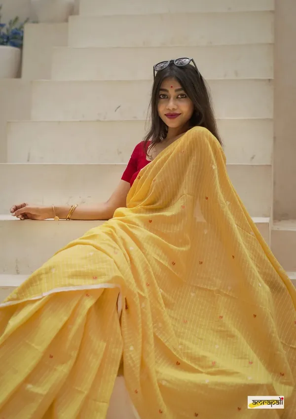 Pure_Soft_Cotton_YELLOW_Premium-Fancy_Saree_With_Blouse_For_Women