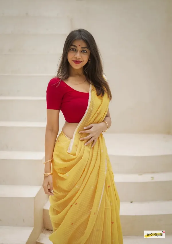 Pure_Soft_Cotton_YELLOW_Premium-Fancy_Saree_With_Blouse_For_Women