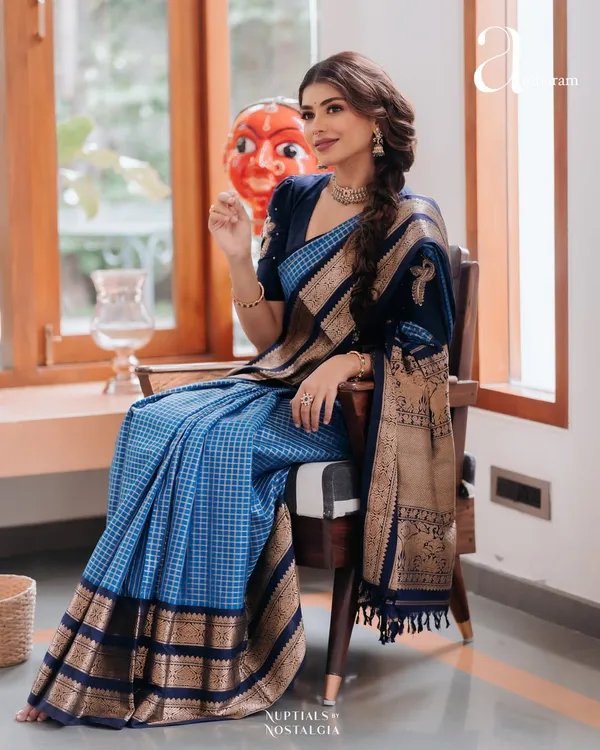 Banarasi_Soft_Silk_SKY-NAVY-BLUE_Premium-Fancy_Saree_With_Blouse_For_Women