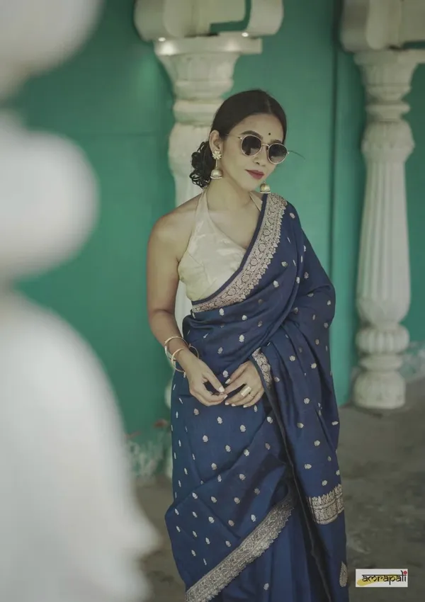 Pure_Soft_Cotton_BLUE_Premium-Fancy_Saree_With_Blouse_For_Women