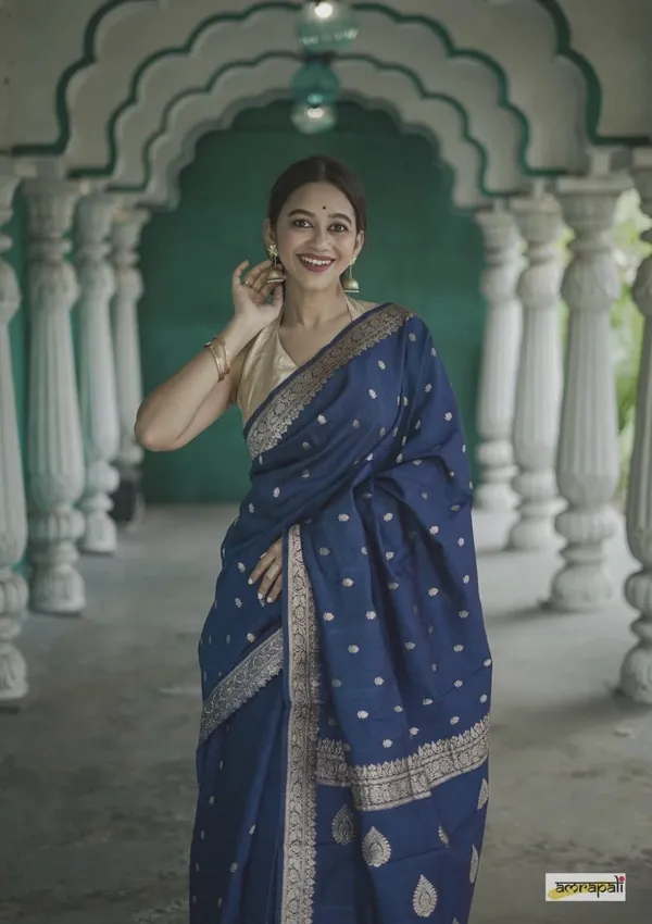 Pure_Soft_Cotton_BLUE_Premium-Fancy_Saree_With_Blouse_For_Women
