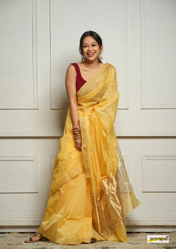 Pure_Soft_Cotton_YELLOW_Premium-Fancy_Saree_With_Blouse_For_Women