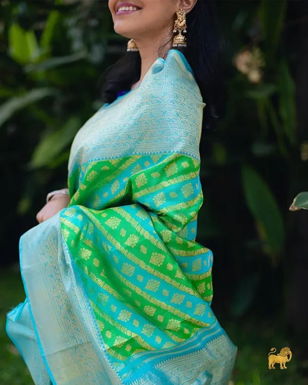 Banarasi_Soft_Silk_PARROT-SKY_Premium-Fancy_Saree_With_Blouse_For_Women