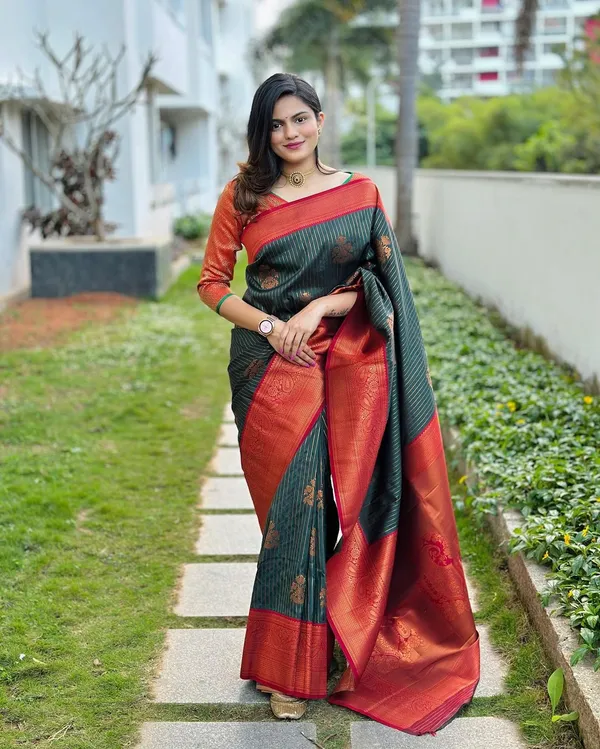 Banarasi_Soft_Silk_BOTTLE-GREEN-RED_Premium-Fancy_Saree_With_Blouse_For_Women