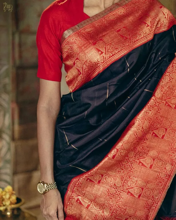 Banarasi_Soft_Silk_BLACK-RED_Premium-Fancy_Saree_With_Blouse_For_Women