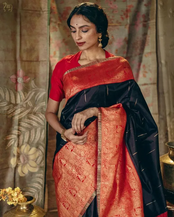 Banarasi_Soft_Silk_BLACK-RED_Premium-Fancy_Saree_With_Blouse_For_Women