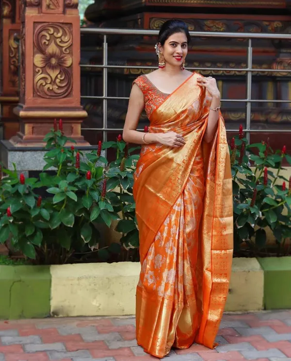 Banarasi_Soft_Silk_ORANGE_Premium-Fancy_Saree_With_Blouse_For_Women