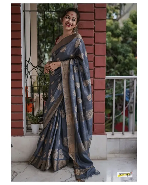 Pure_Soft_Cotton_GREY_Premium-Fancy_Saree_With_Blouse_For_Women