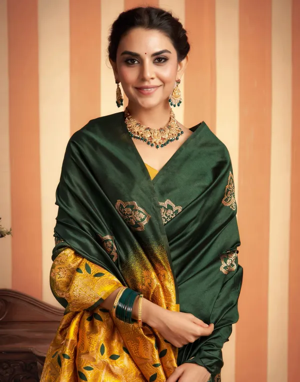 Banarasi_Soft_Silk_Green_And_Mustard_Premium-Fancy_Saree_With_Blouse_For_Women