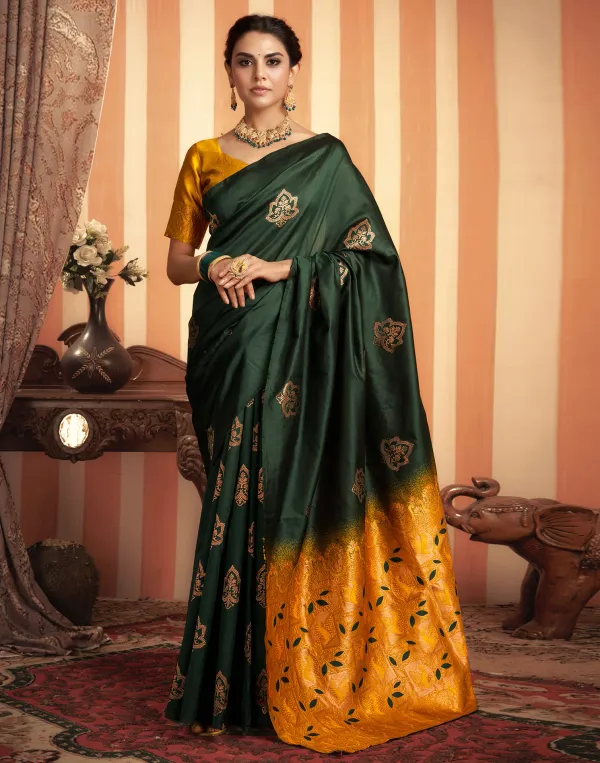 Banarasi_Soft_Silk_Green_And_Mustard_Premium-Fancy_Saree_With_Blouse_For_Women