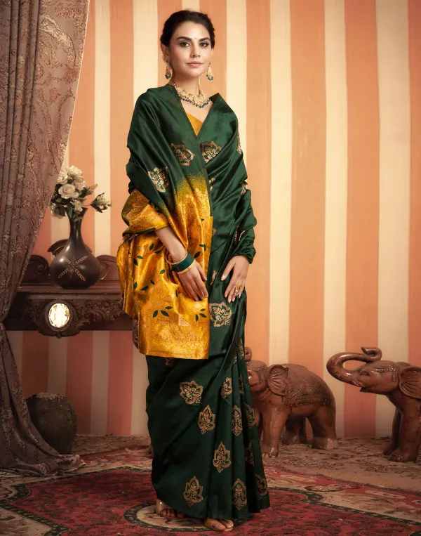 Banarasi_Soft_Silk_Green_And_Mustard_Premium-Fancy_Saree_With_Blouse_For_Women