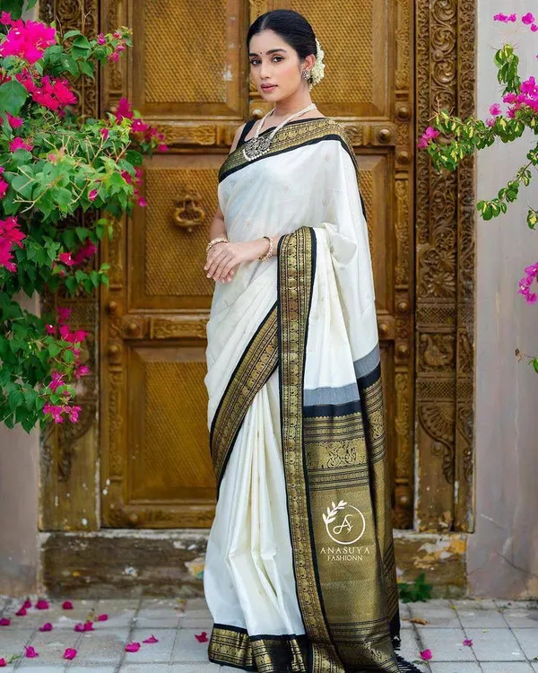 Banarasi_Soft_Silk_WHITE-BLACK_Premium-Fancy_Saree_With_Blouse_For_Women