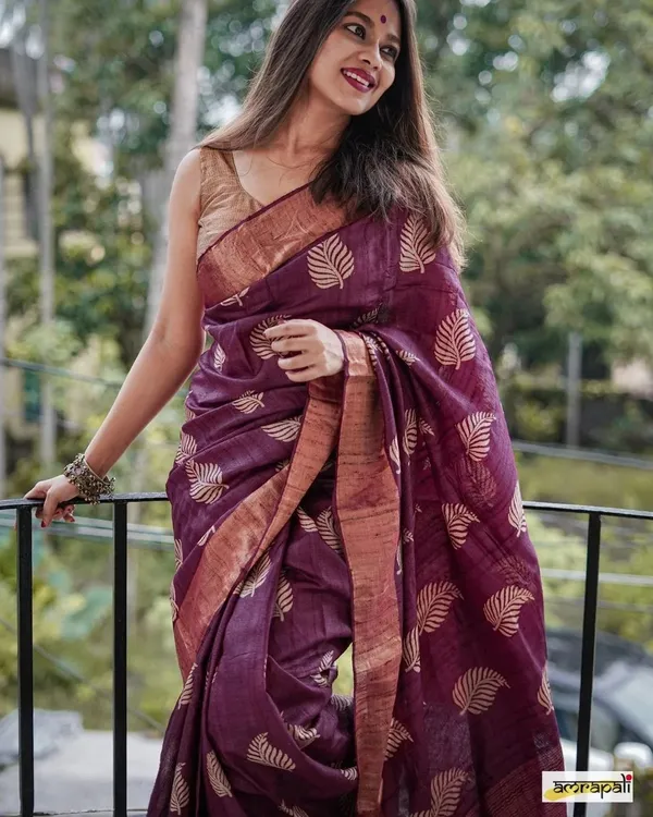 Pure_Soft_Cotton_WINE_Premium-Fancy_Saree_With_Blouse_For_Women