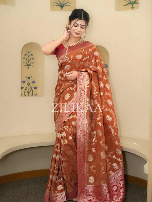 Banarasi_Soft_Silk_RED-ORANGE_Premium-Fancy_Saree_With_Blouse_For_Women