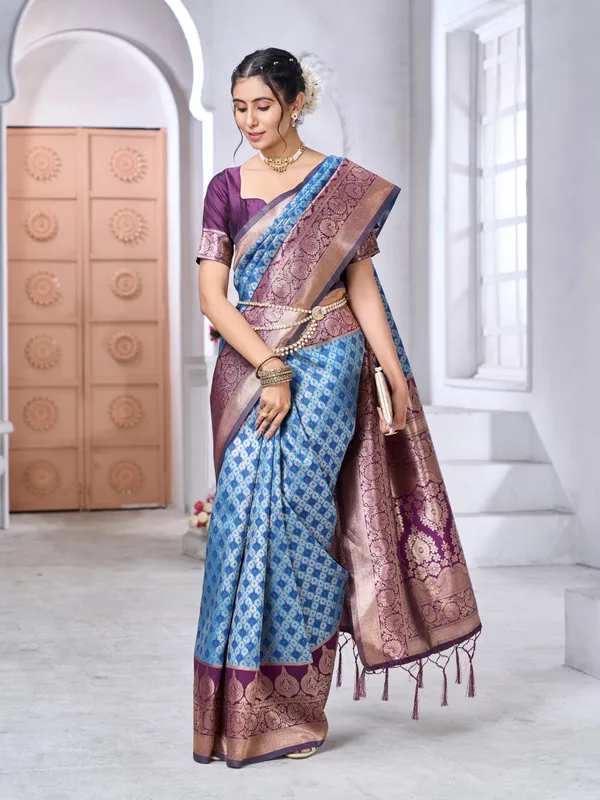 Banarasi_Soft_Silk_SKY-WINE_Premium-Fancy_Saree_With_Blouse_For_Women
