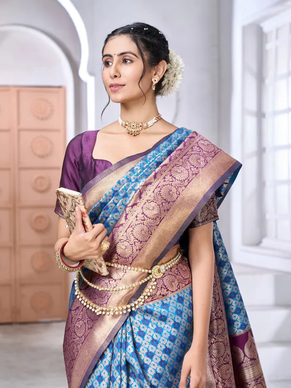 Banarasi_Soft_Silk_SKY-WINE_Premium-Fancy_Saree_With_Blouse_For_Women