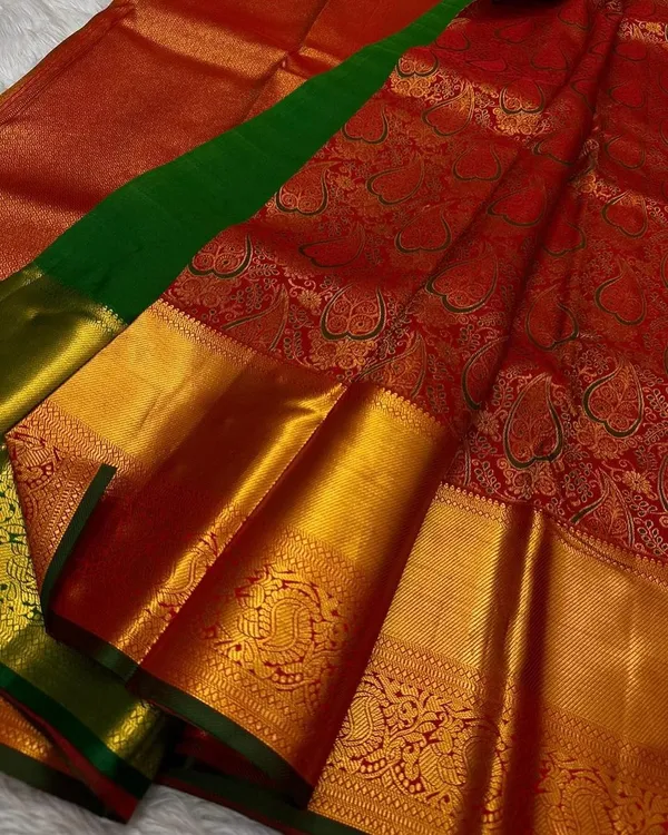 Banarasi_Soft_Silk_RED-GREEN_Premium-Fancy_Saree_With_Blouse_For_Women