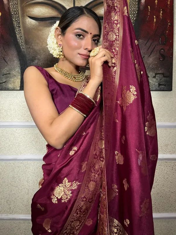 Banarasi_Soft_Silk_WINE_Premium-Fancy_Saree_With_Blouse_For_Women