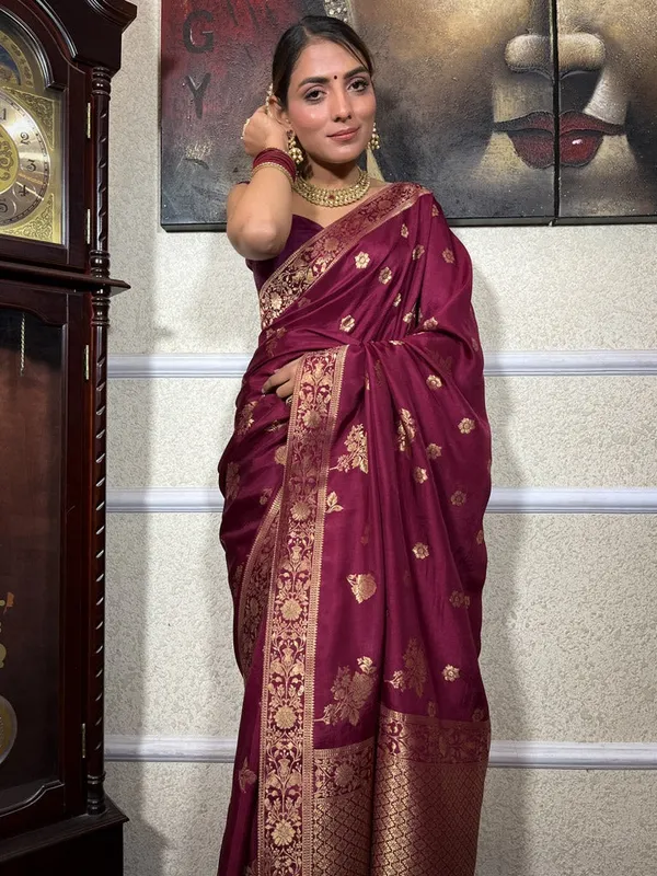 Banarasi_Soft_Silk_WINE_Premium-Fancy_Saree_With_Blouse_For_Women
