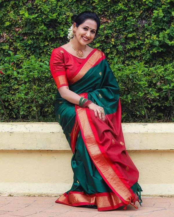 Banarasi_Soft_Silk_GREEN-RED_Premium-Fancy_Saree_With_Blouse_For_Women
