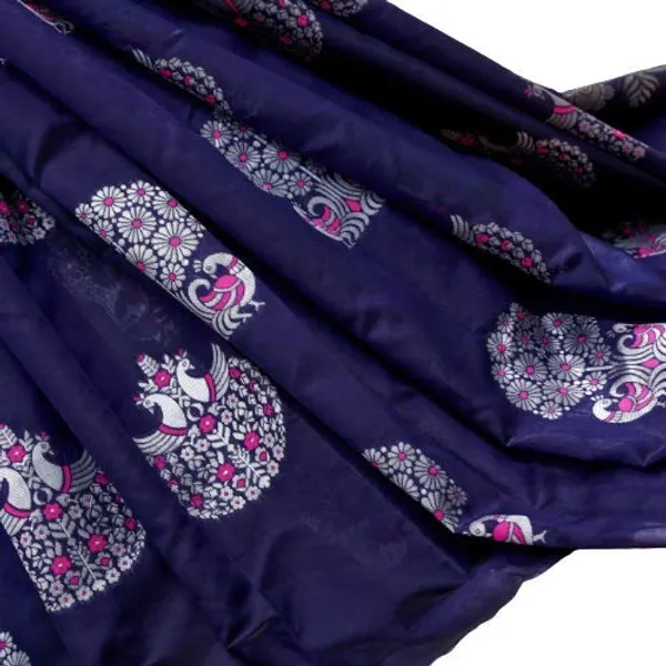 Pure_Soft_Litchi_Silk_BLUE_Premium-Fancy_Saree_With_Blouse_For_Women