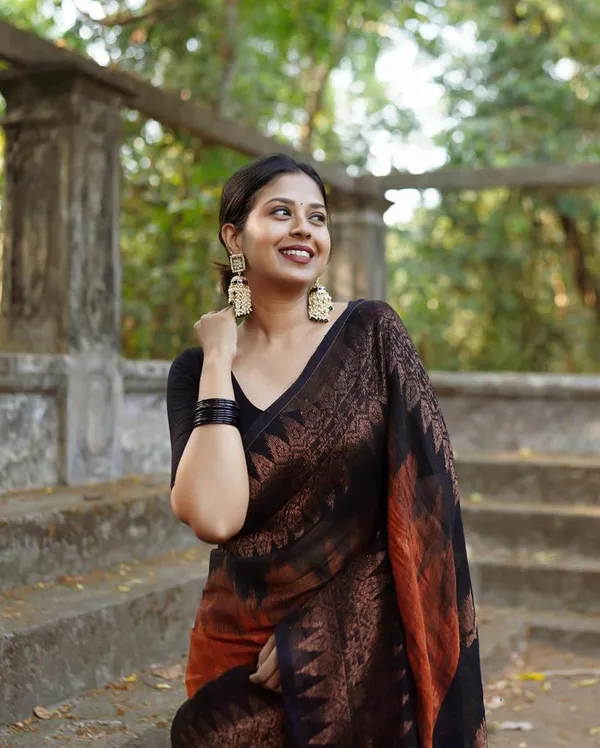 Banarasi_Soft_Silk_BLACK-ORANGE_Premium-Fancy_Saree_With_Blouse_For_Women