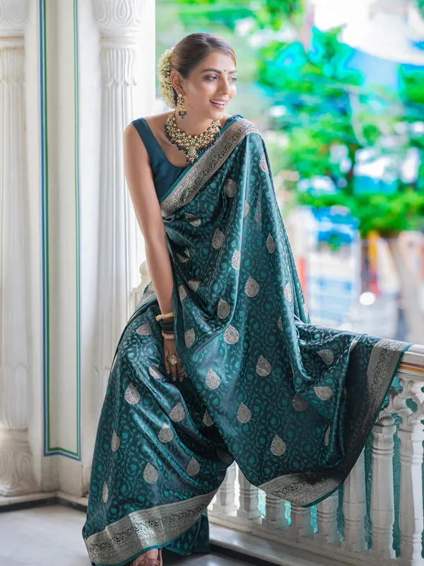 Banarasi_Soft_Silk_TEAL-BLUE_Premium-Fancy_Saree_With_Blouse_For_Women